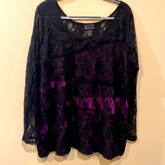 Lane Collection Lace Overlay Tiered Tunic Length Blouse Lace Sleeves size 26 - Picture 1 of 5